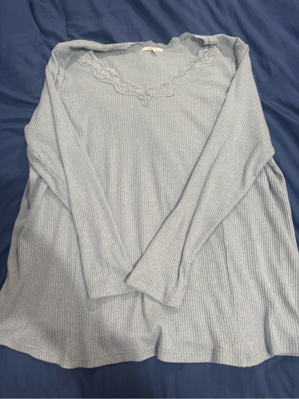 Maurices Light Blue Ribbed Lace-Trim Top